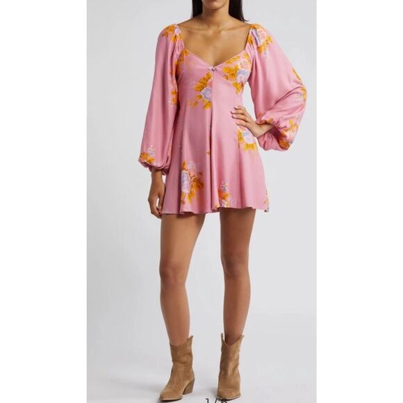 FREE PEOPLE NWOT Francesca Mini Dress Dawn Rose Pink Size Small Floral Femme - Picture 1 of 11